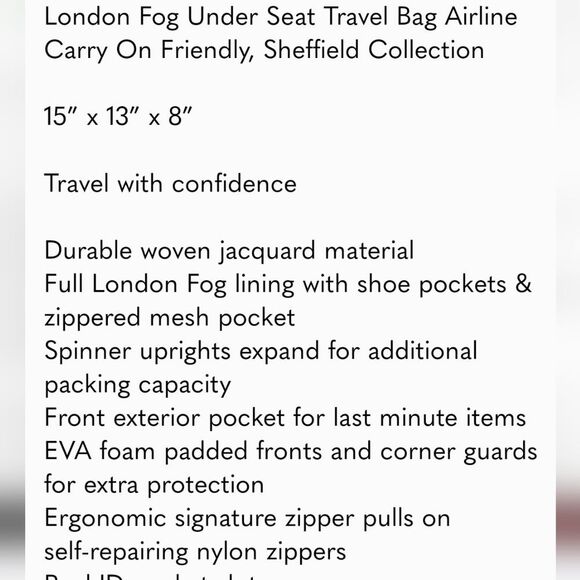 London Fog Abbey 3 Collection Under Seat Bag - Picture 8 of 9